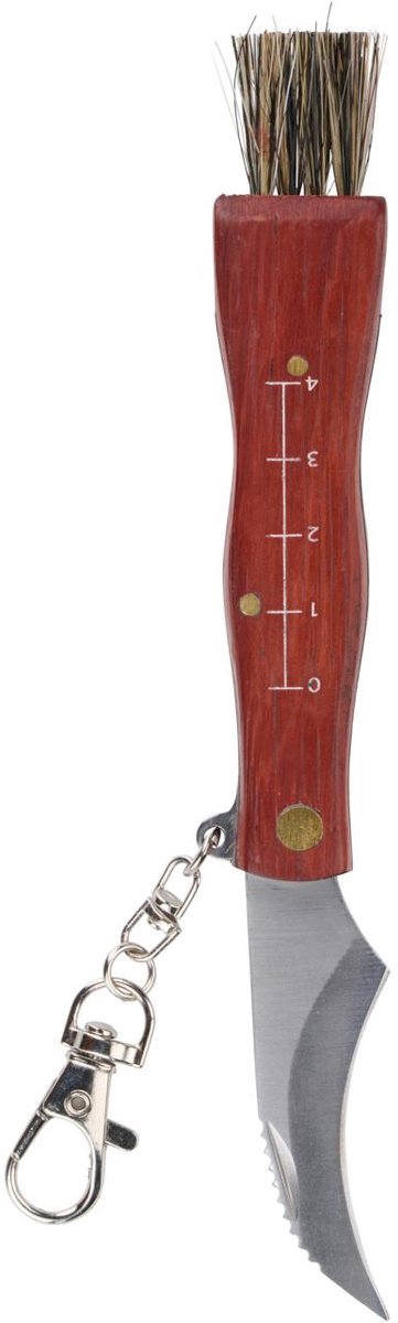 Alpina champignonborstel met mes - paddenstoelenborstel - opvouwbaar - rvs - 16,5 cm - rood