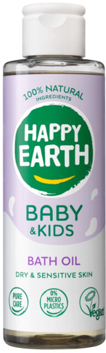 Happy earth badolie baby kids - 100% natuurlijke ingrediënten - microplasticvrij - babyverzorging – met plantaardige huidverzachter – geschikt voor pasgeborenen - 150ml