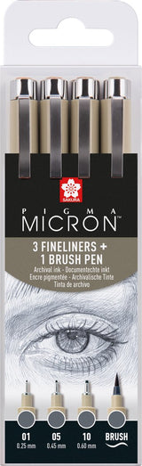 Sakura pigma micron fineliner set | 4 maten, koelgrijs