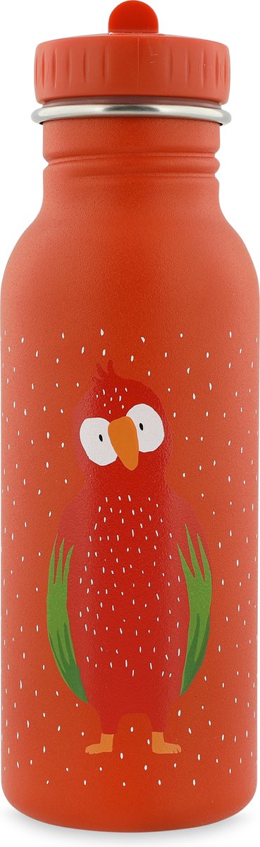 Trixie drinkfles - mr. parrot - rvs waterfles voor kinderen - 500ml - lekvrije fles - rood - papegaai