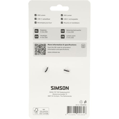 Simson koplamp aurora x-line 200 - usb-c oplaadbaar