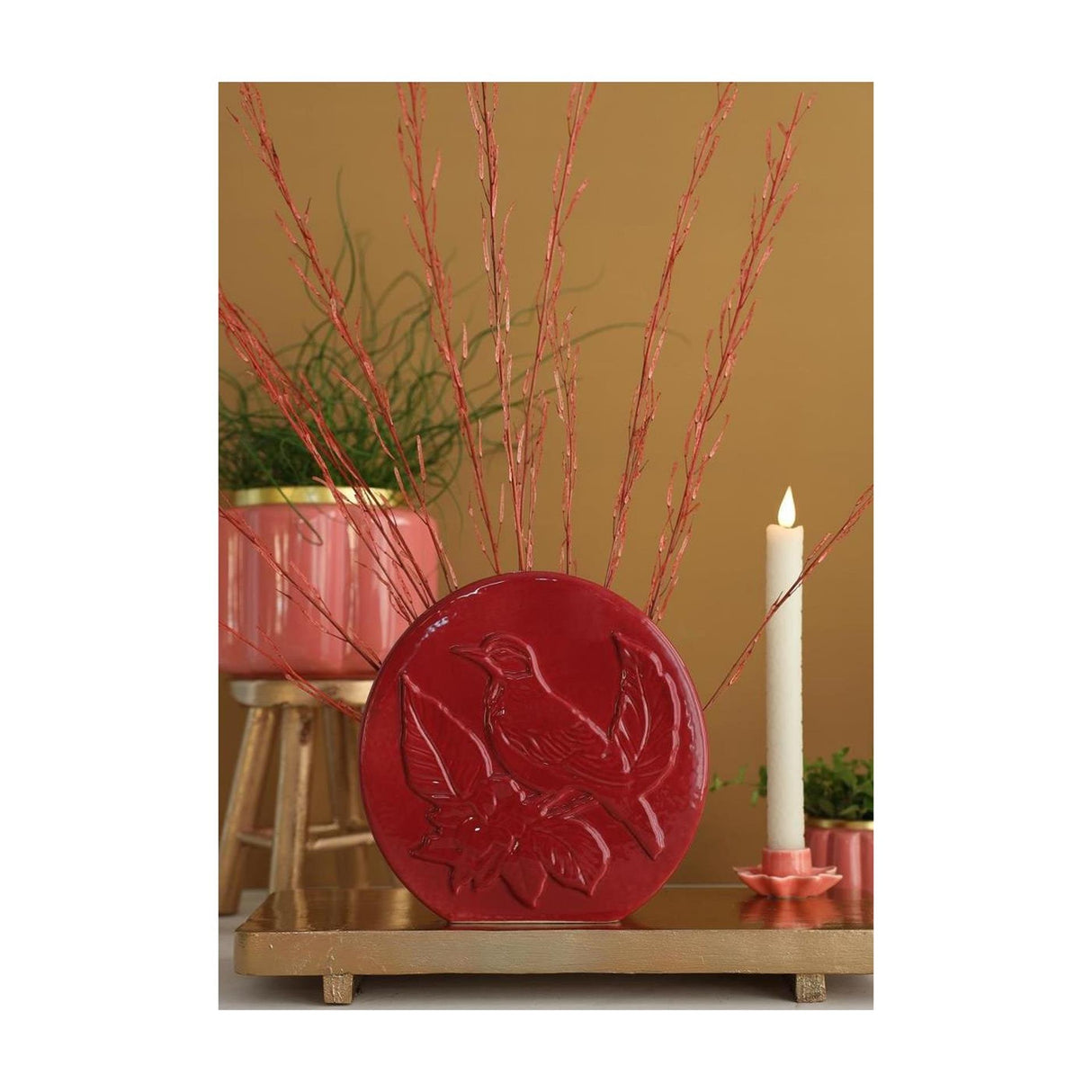 Ideas 4 seasons vaas bird kers ã˜6x20x20cm