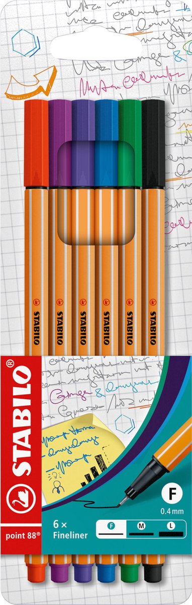 Stabilo point 88 - premium fineliners - etui met 6 kleuren
