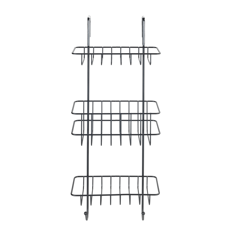 Wenko doucherek revigo 3-laags zwart staal 19x57cm - zonder boren - doucherekje hangend - douchemand - douchecaddy ophangbaar