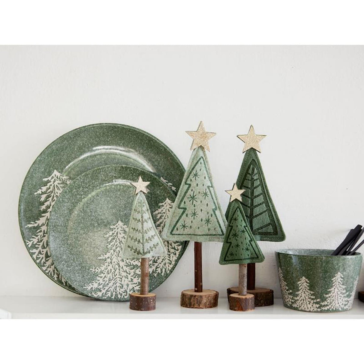 Decoris beeld kerstboom vilt groen 20cm