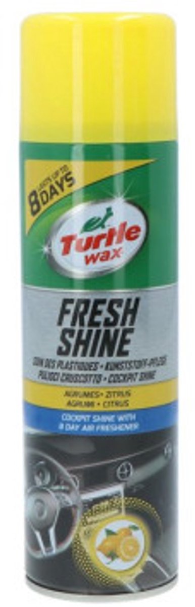 Turtle wax gl fresh shine citrus – voor alle kunststof interieur onderdelen - werkt reinigend - antistatisch – geeft glans - met frisse citrus geur - 500ml
