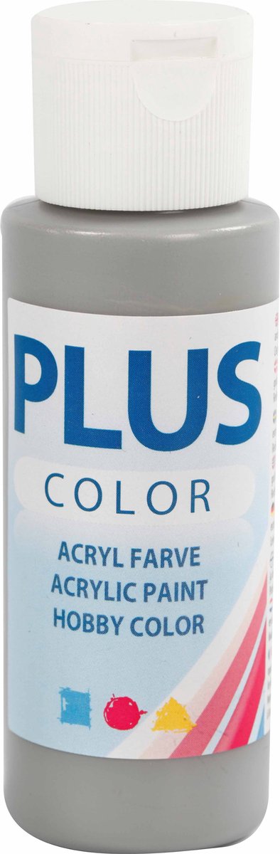 Plus color acrylverf – grijze verf – acrylaatverf – acrylic paint – hobbyverf – sneldrogende verf – dekkende verf – waterbasis verf – hoogwaardige decoratie verf – rain grey – verf – 60ml