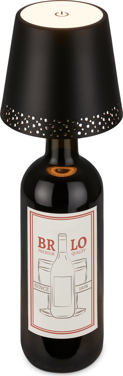 Briloner flaska - led tafellamp oplaadbaar - fles top - dimbaar met touch - voor binnen en buiten - draadloos - zwart - ø11x9 cm