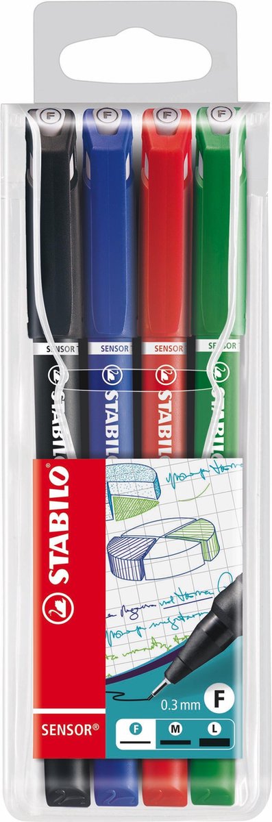 Stabilo sensor - fineliner 0.3 mm - set met 4 stuks