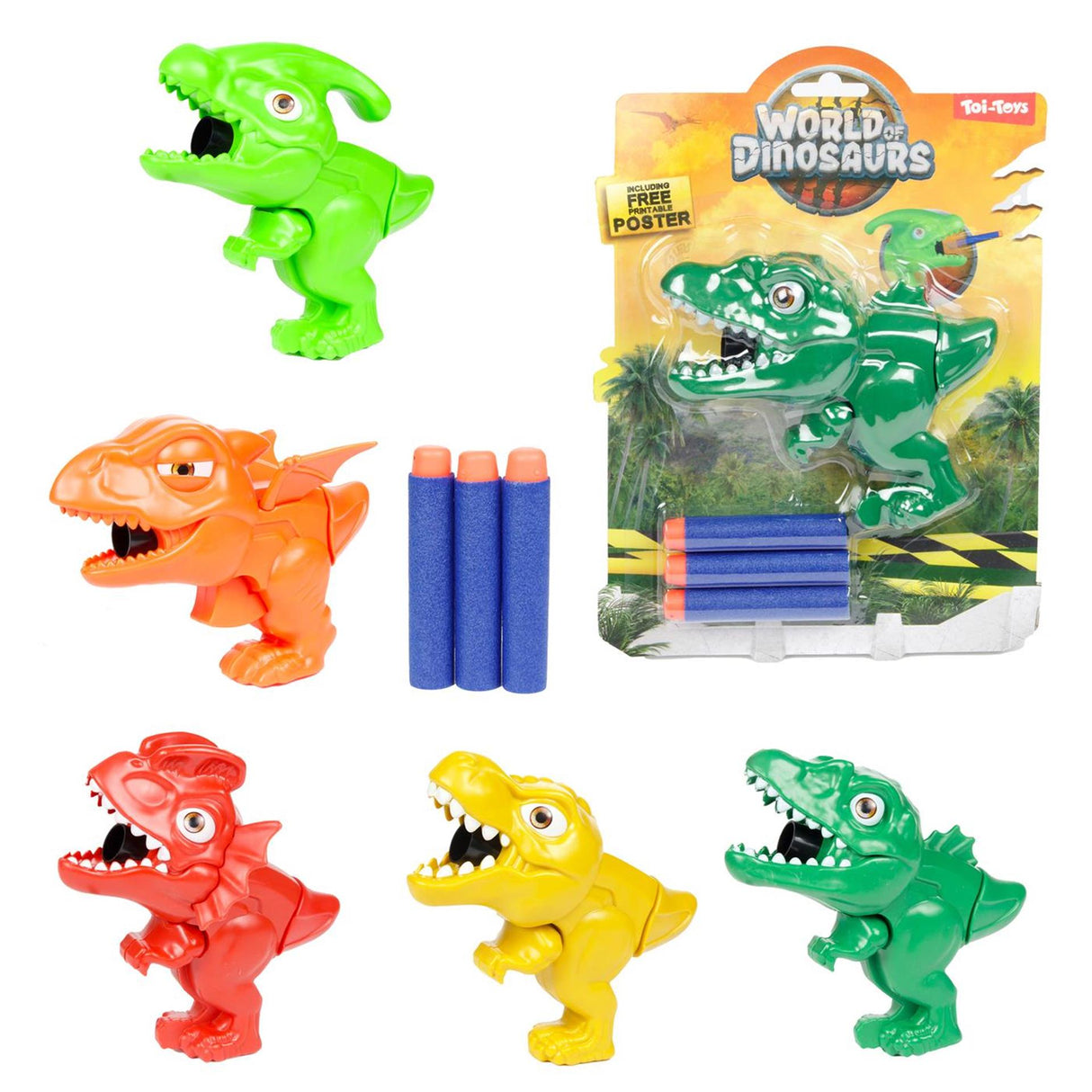 Toi-toys world of dinosaurs mini dinopistool met pijlen, 4dlg.