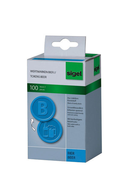 Sigel sigel si-wm005 waardemunten kunststof 100 stuks 25mm bier blauw