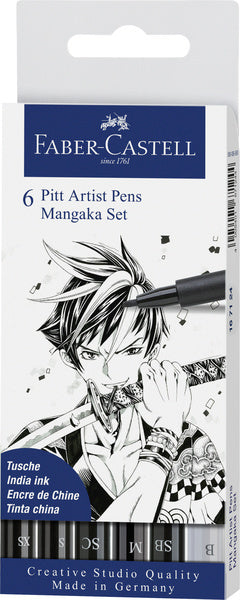 Faber castell faber castell fc-167124 tekenstift faber-castell pitt artist pen mangaka 6-delig etui zwart