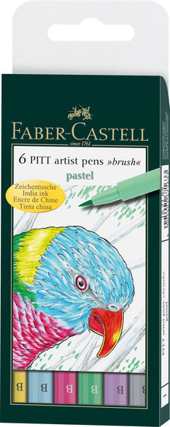 Faber castell faber castell fc-167163 tekenstift faber-castell pitt artist pen brush etui a 6 stuks pastel