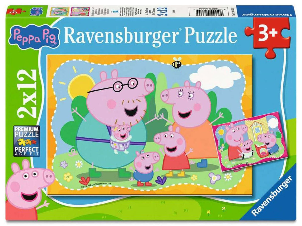 Ravensburger puzzelset peppa pig: happy families - 2 puzzels van 12 stukjes