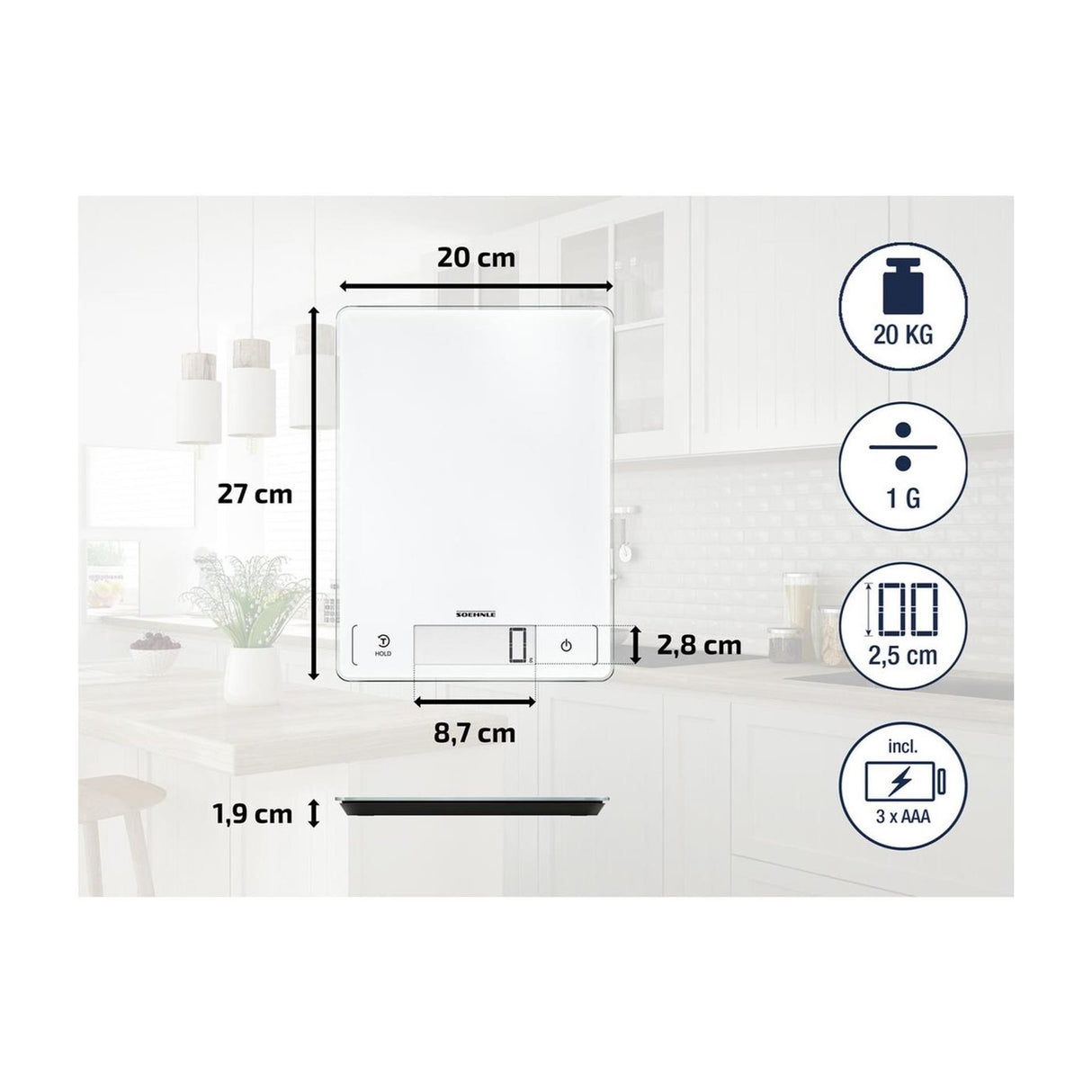 Leifheit soehnle keukenweegschaal page profi 300 - digitaal - 1 gram nauwkeurig - tot 20 kg - wit