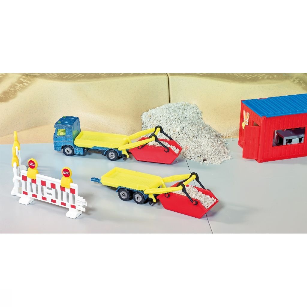 Siku 1695, vrachtwagen met kiepbak en aanhanger, speelgoedvrachtwagen, metaal kunststof, veelkleurig, incl. container, beweegbaar kiepsysteem
