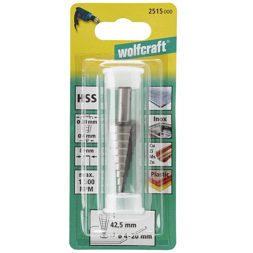 Wolfcraft wolfcraft trapboor 8 mm 4 20 mm hss grijs 2515000