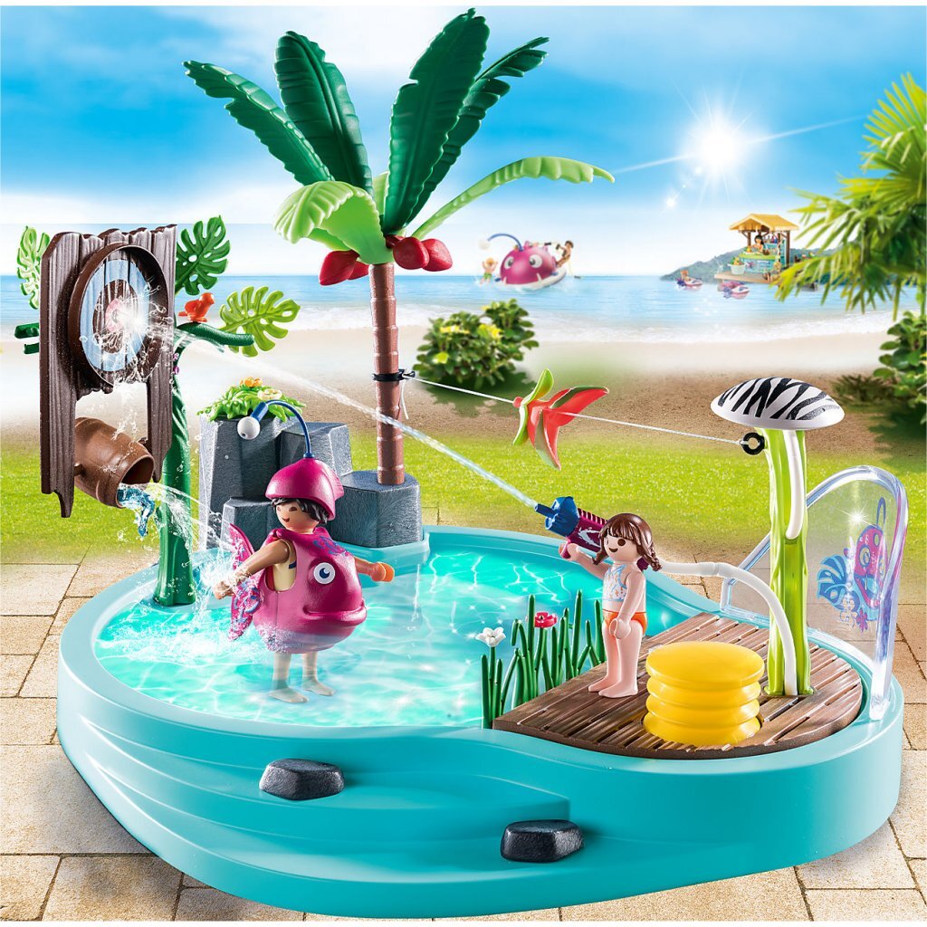 PlayMobil Familjor Spaass schwammen Pool mat Waasserplash 70610