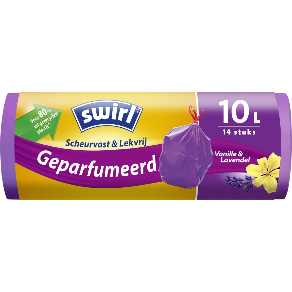 Swirl swirl pedaalemmerzakken met trekband geparfumeerd vanille-lavendel 10l 14 stuks