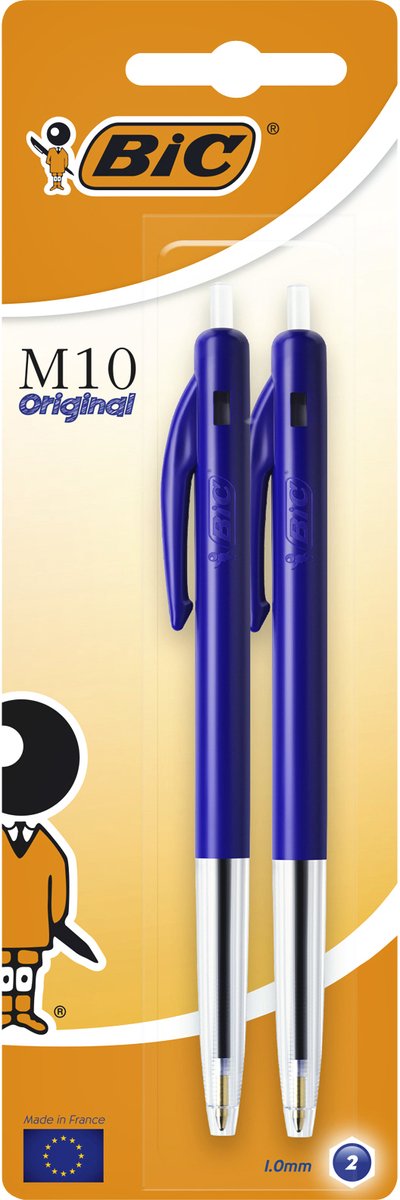 Bic balpen m10 clic blauw medium blister