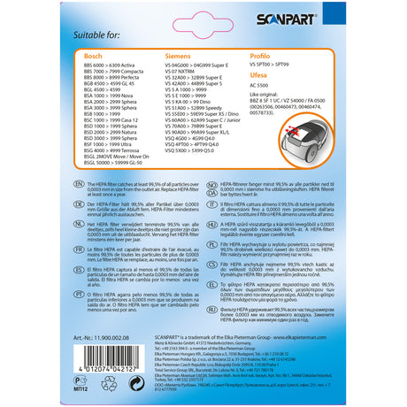 Scanpart bosch siemens bbz8fs1 hepafilter