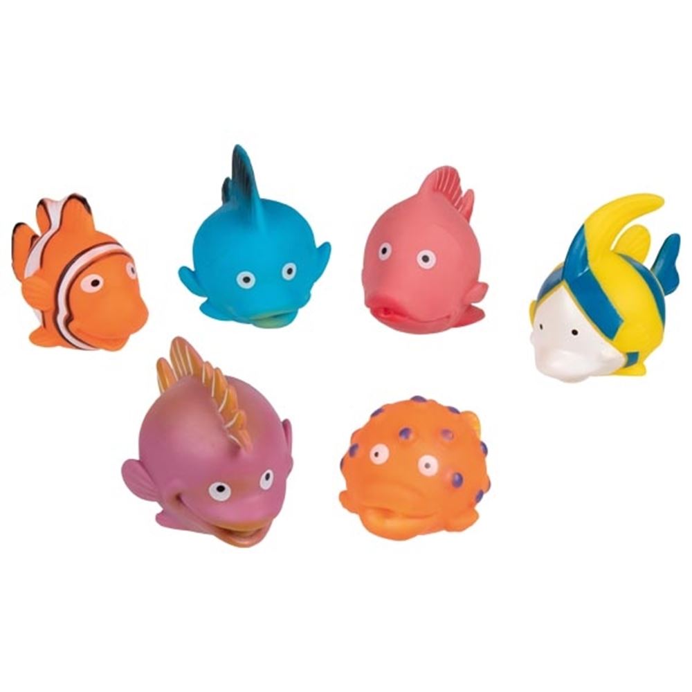 Waterspuiters, vissen. 8-9 cm. 6 delig.
