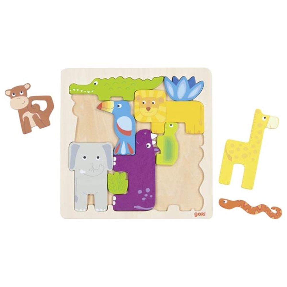 Goki houten puzzel safari. 21x21 cm. 11 delig