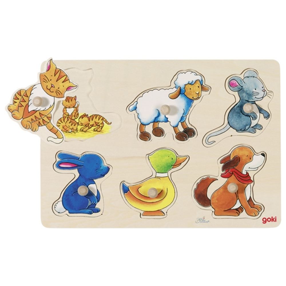 Goki houten noppenpuzzel moeder en kind