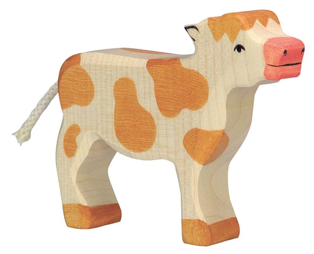Holztiger kalf, staand, bruin. 11 cm.
