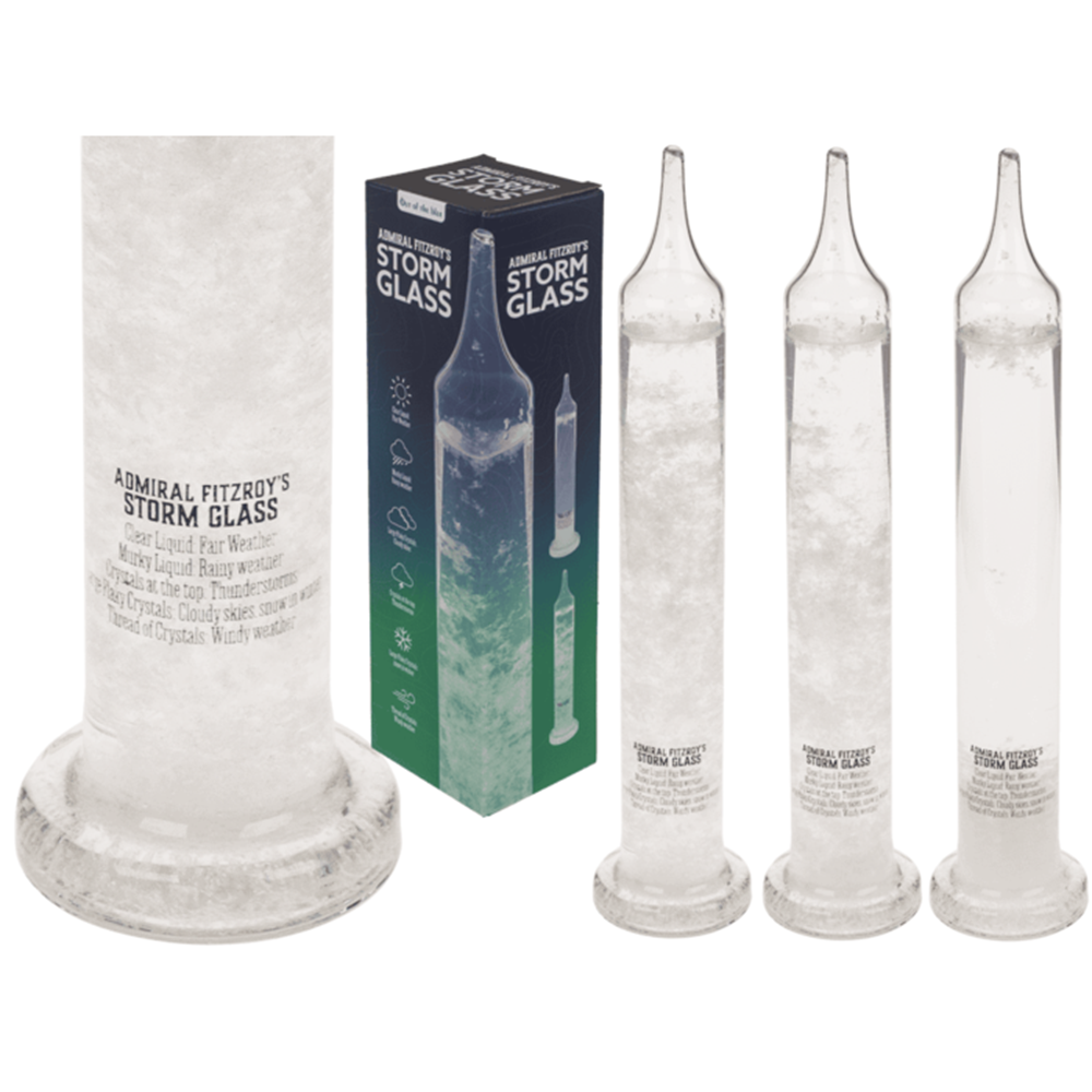Storm glass 6 x 28 cm in display.