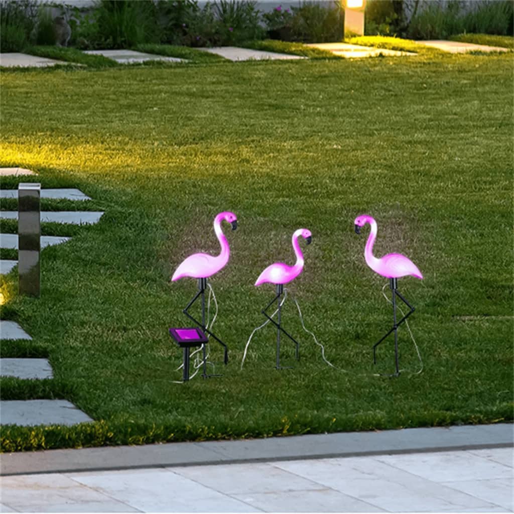 Hi grondpinnen 3 st solar led flamingo