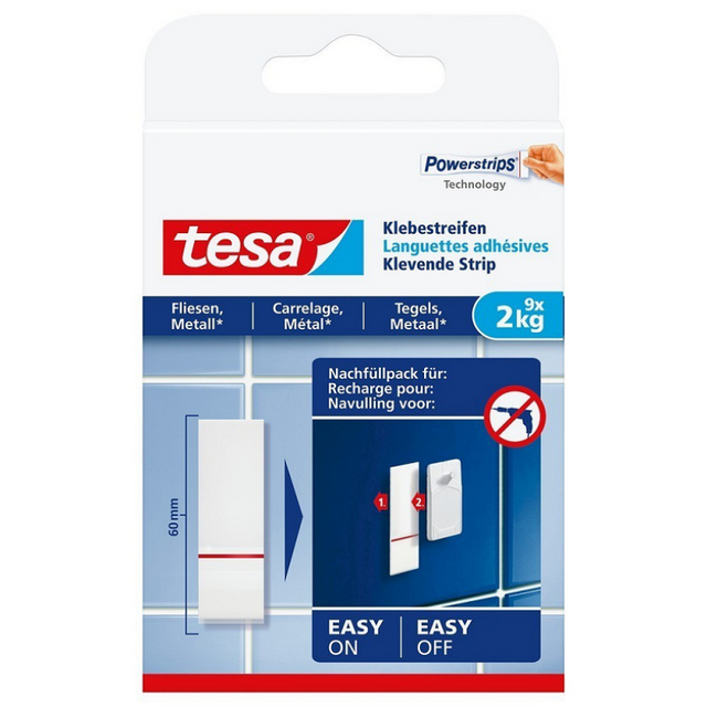 Tesa powerstrips plakhaak tegels metaal 2kg - 9 stuks