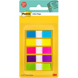 Post-it ® index smal, draagbare set, blauw, geel, roze, paars, groen, 12 x 43 mm, 20 tabs kleur dispenser