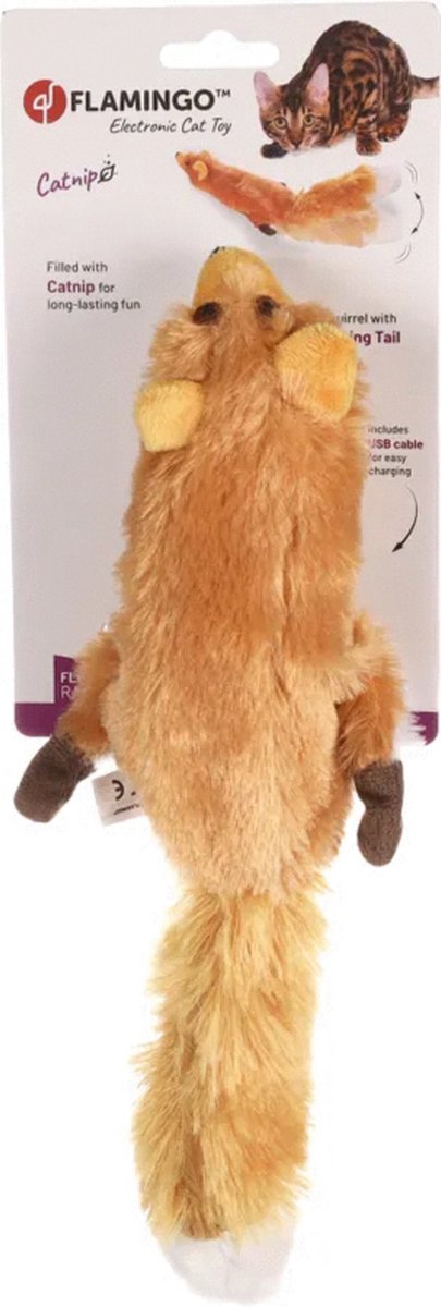 Flamingo flapso bewegende eekhoorn - kattenspeelgoed - 35x14 cm bruin