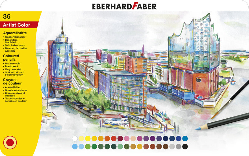 Eberhard faber eberhard faber ef-516036 aquarelpotlood metalen etui a 36 stuks