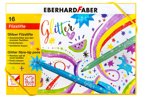 Eberhard faber viltstiften - glitter - doos 16 kleuren - uitwasbaar - ef-551016