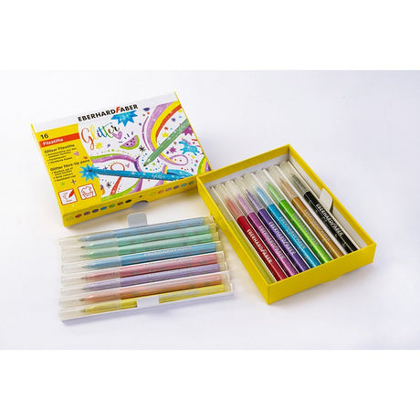 Eberhard faber viltstiften - glitter - doos 16 kleuren - uitwasbaar - ef-551016