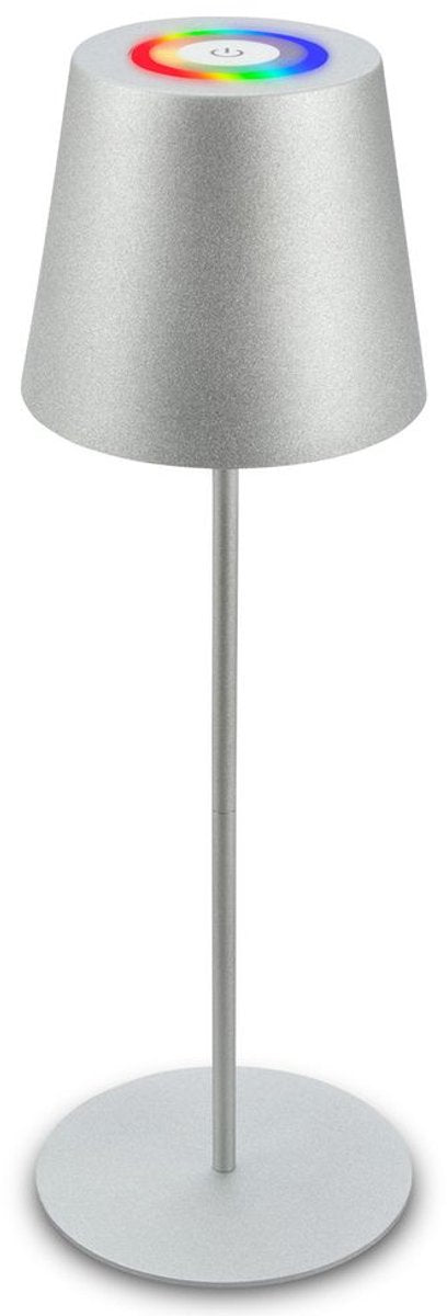 B.k.licht briloner - oplaadbare rgb tafellamp - snoerloze lamp - met touch dimbaar - voor binne en buiten - in hoogte verstelbaar - 36cm x 10,5 cm - zilver