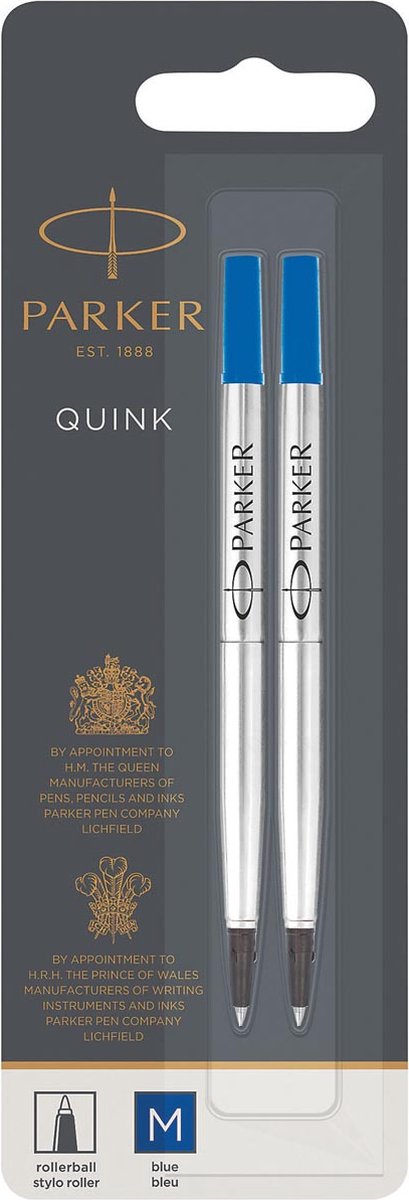 Parker rollerbalpen - medium punt - blauwe quink inkt - 2 stuks