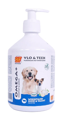 Bf petfood Omega+ vloeibaar schapenvet met knoflook vlo teek