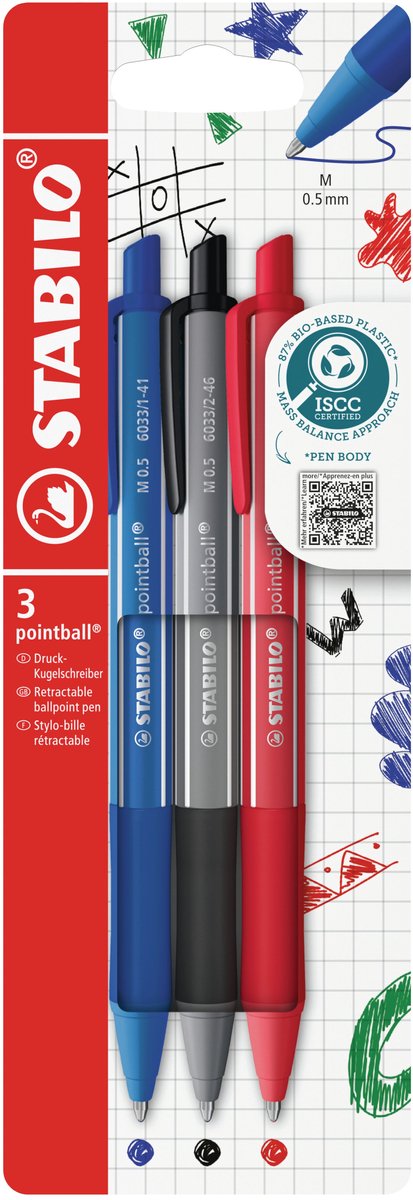 Stabilo pointball - balpen - colorful - navulbaar - etui met 3 kleuren