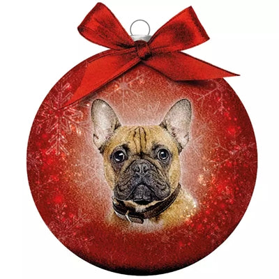 Plenty gifts Kerstbal frosted franse bulldog rood