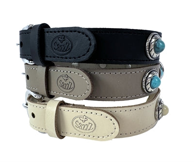 Sazzz Halsband hond adventure stone leer taupe