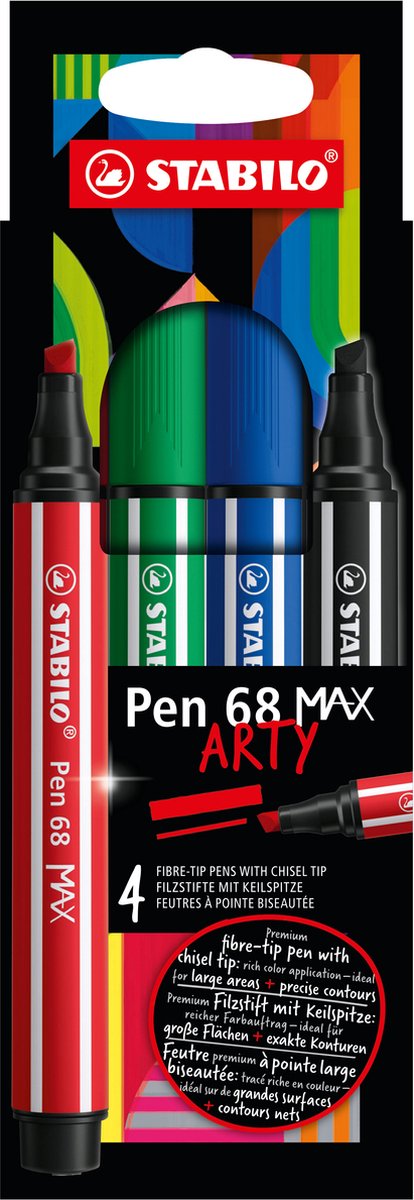 Stabilo pen 68 max arty - viltstift met dikke beitelpunt - set 4 stuks