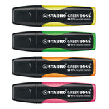 Stabilo tekstmarker 6070 4 green boss 2-5mm groen,geel,oranje,roze