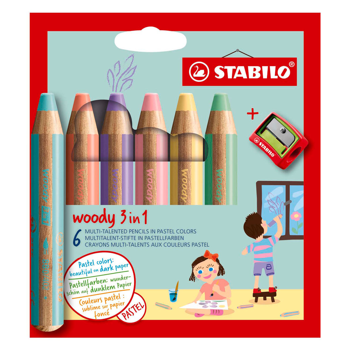 Stabilo Woody 3in1 Potloden 6 kleuren + Puntenslijper