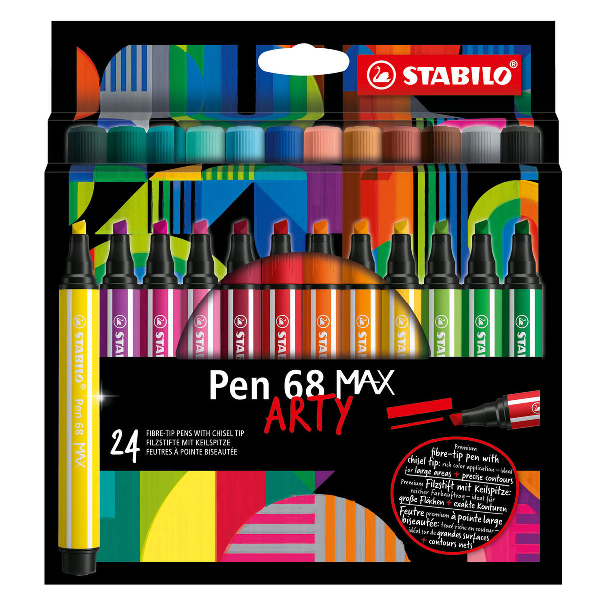 Stabilo Pen 68 Max Koppel Fill -Tip Pen mat décke Chisel Peak 24 Faarwen