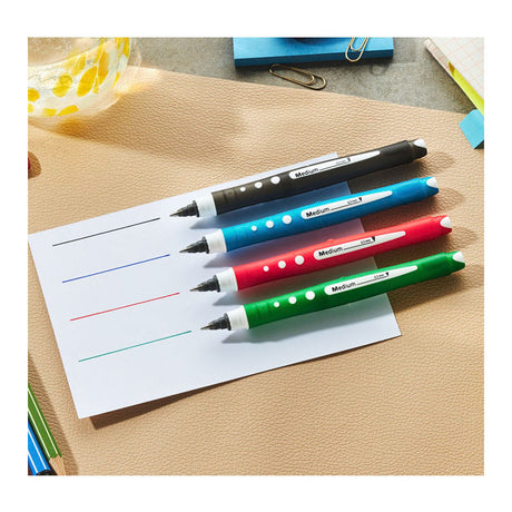Stabilo worker+ colorful - rollerbal pen 0.5 mm - zwart, blauw, groen rood - etui met 4 kleuren