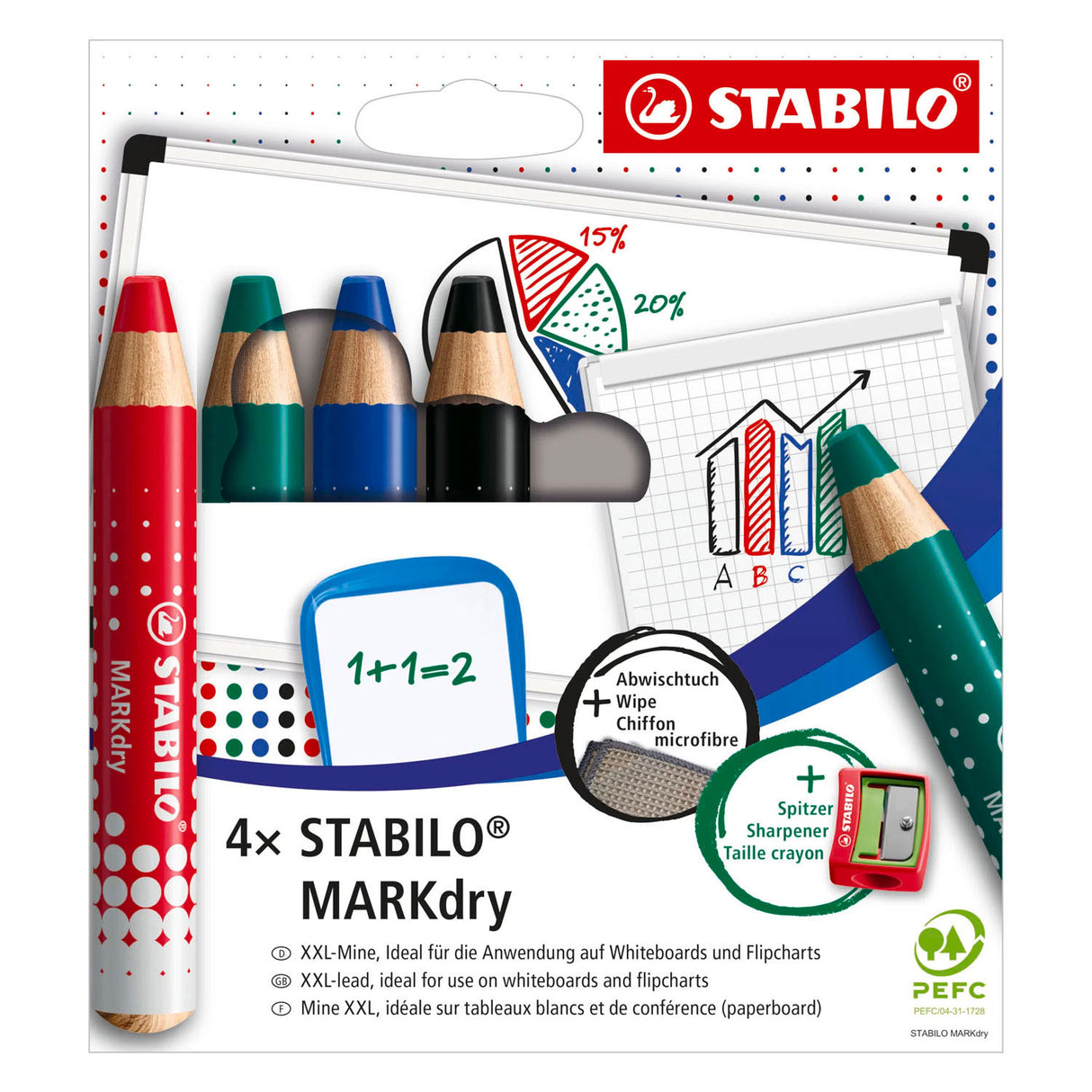 Stabilo whiteboard-marker markdry kleurenassort extra breed potloodpunt 5 stuks