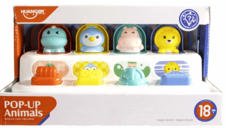 Jonotoys kidsfun baby pop up dieren interactief speelgoed kleurrijk.